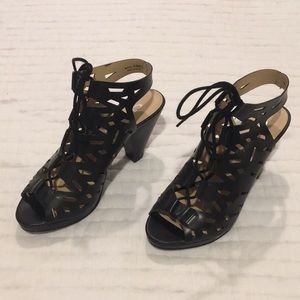 Chinese Laundry Black lace up sandals w/ cutouts